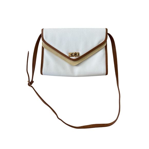 Vintage Capezio White & Tan Envelope Shoulder Bag - Picture 1 of 9